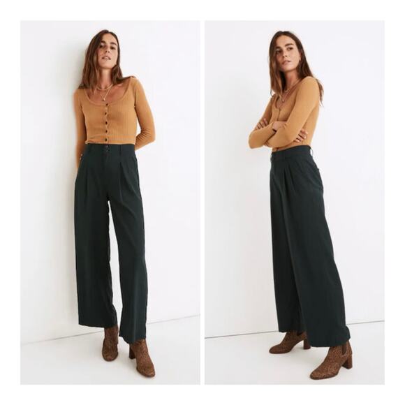 Madewell Drapey Pleated Wide-Leg Retro Slouchy Trouser Pants Dark Smoke - Size 0 - Picture 1 of 13